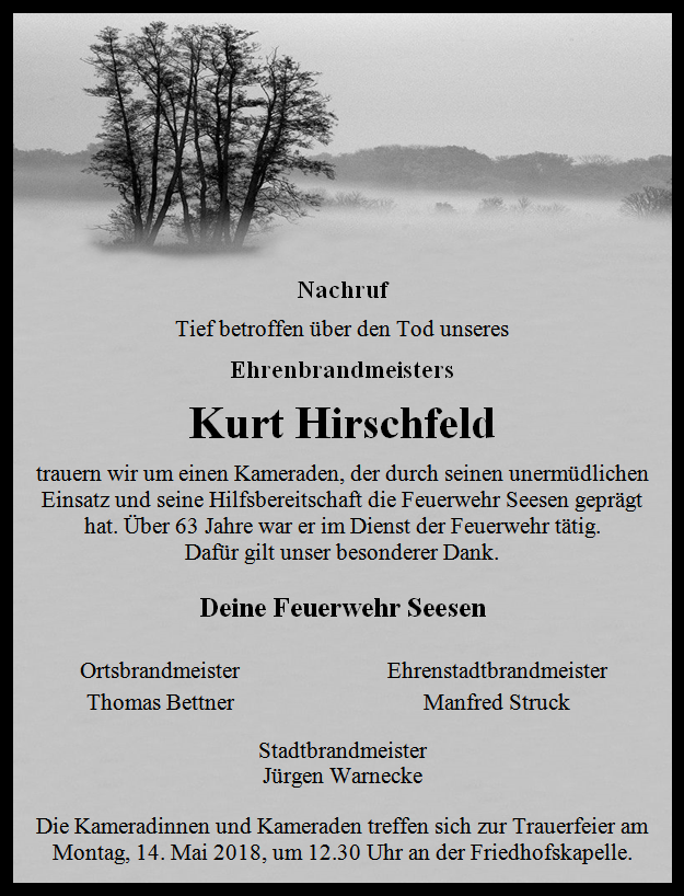 Nachruf Kurt Hirschfeld