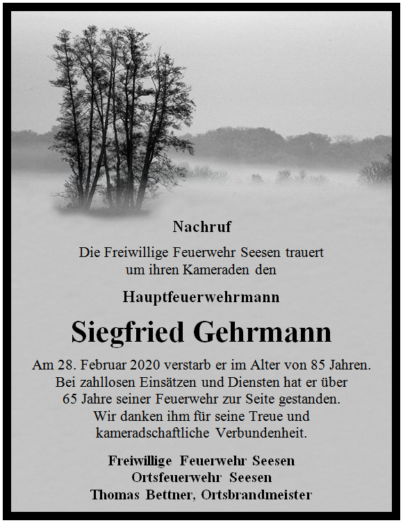 Nachruf Siegfried Gehrmann