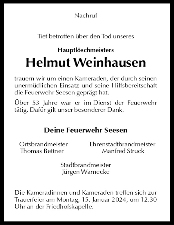Nachruf Helmut Weinhausen