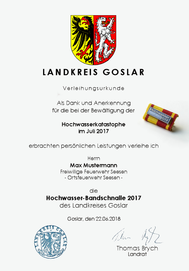 Urkunde Hochwasser 2017